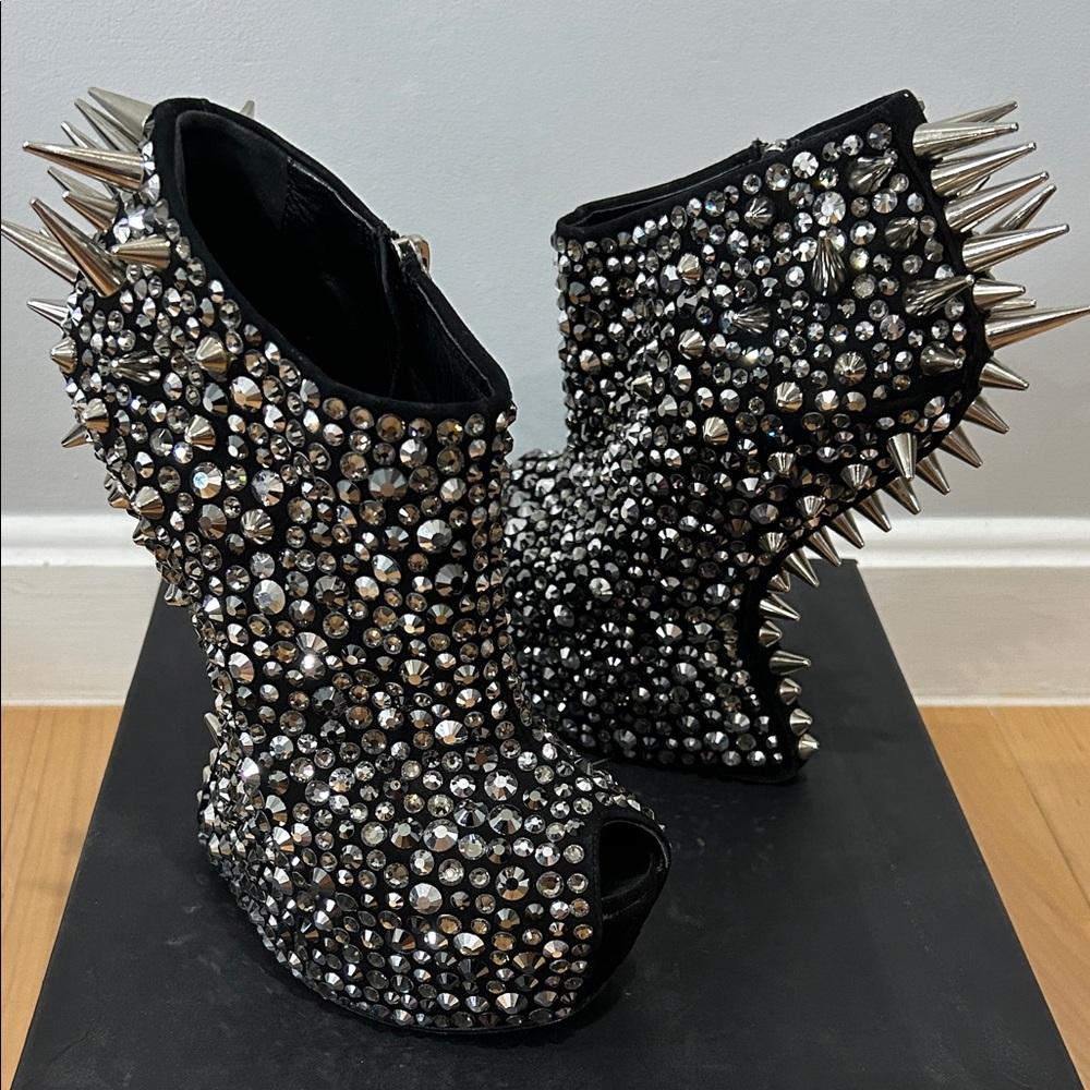 Giuseppe Zanotti Black and Silver Spiked Heeled Boots
